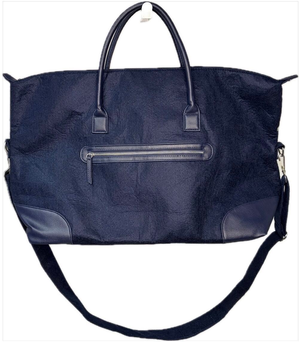 DSW Navy Blue Felt Weekender Bag Travel Duffel Tote - Picture 3 of 11